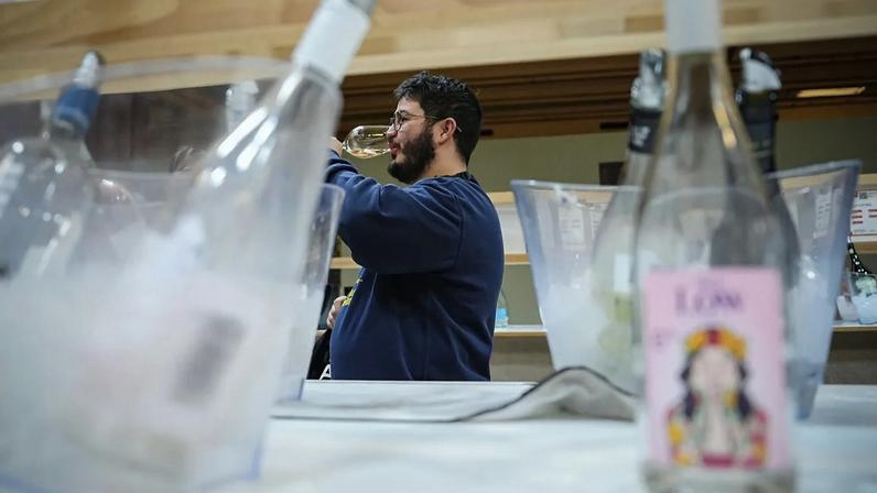 Um visitante prova vinho sem álcool na feira Wine Paris 2026, no centro de exposições Porte de Versailles em Paris, França, terça-feira, 10 de fevereiro de 2026