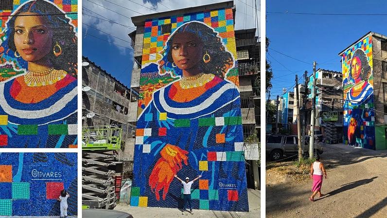 O mural de tampas de garrafa mais alto do mundo, El Salvador, 21 de fevereiro de 2026