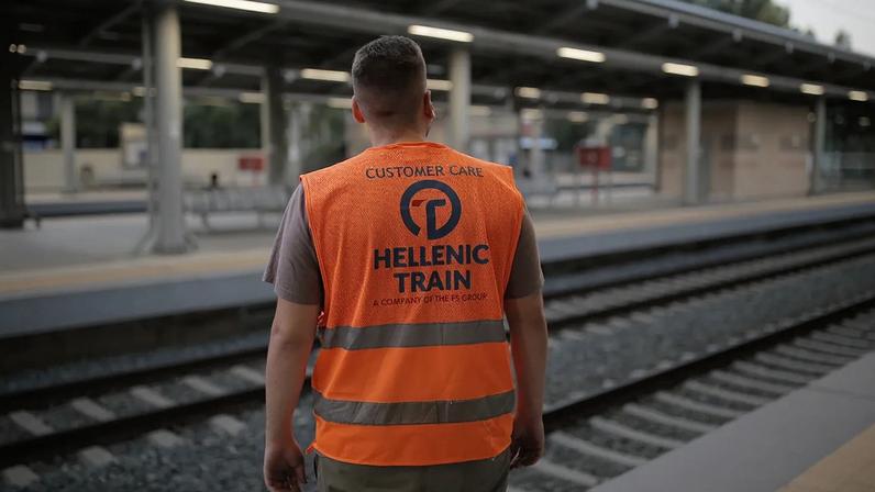 Funcionário da Hellenic Train na estação de Larissa