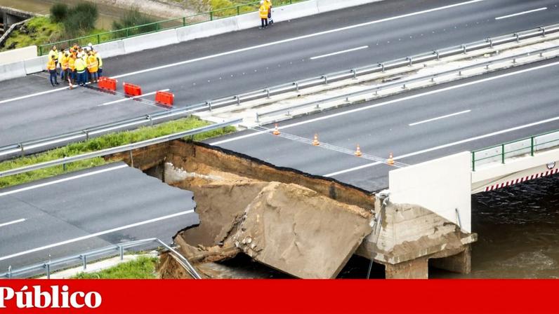 Desabamento do viaduto na A1, em Casais, provocado pela subida rápida das águas em consequência do rebentamento do dique do Mondego