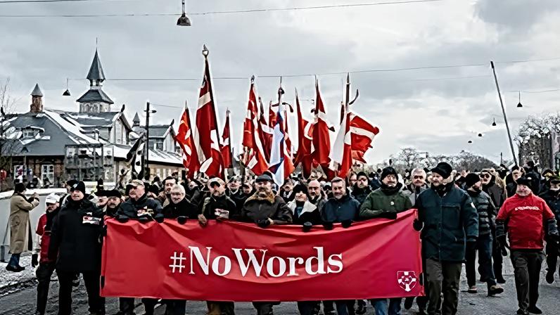 Centenas de veteranos dinamarqueses, muitos que lutaram ao lado de tropas dos EUA, marcham em protesto silencioso do Kastellet à Embaixada dos EUA, em Copenhaga, este sábado