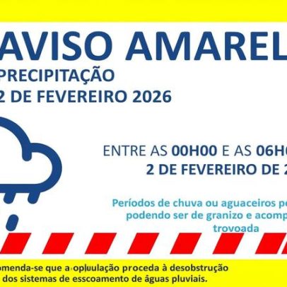Aviso amarelo de precipitação emitido em 2 de fevereiro de 2026
