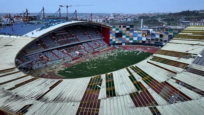 Estragos causados pelo temporal no Estádio de Leiria