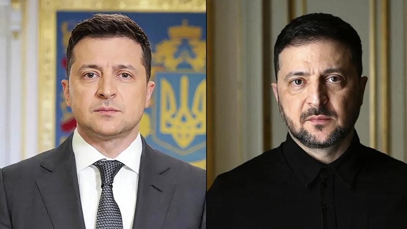 Zelensky em 20 de abril de 2021 e em 20 de fevereiro de 2026, após quatro anos de resistência à invasão russa