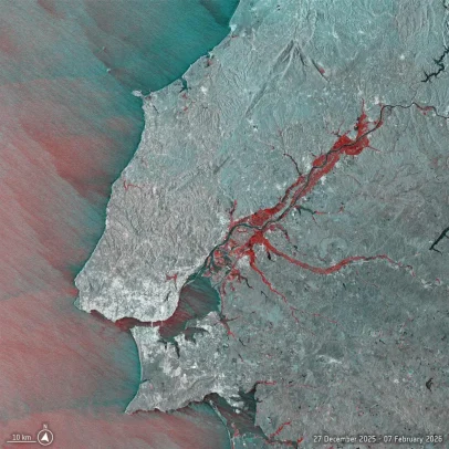 Imagens de satélite revelam extensão das inundações na bacia do Tejo