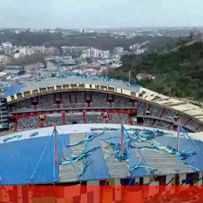 Estádio de Leiria sofre cobertura danificada após depressão Kristin, estrutura em análise