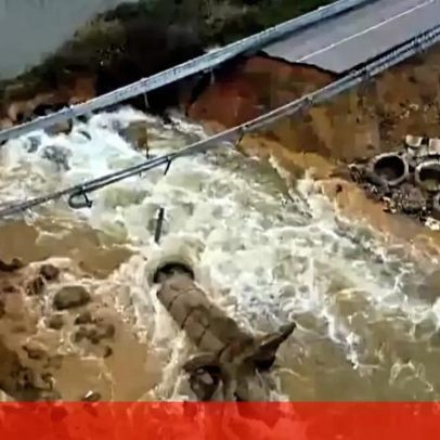 Estrada em Porto Covo é engolida pela força da água, imagens de drone