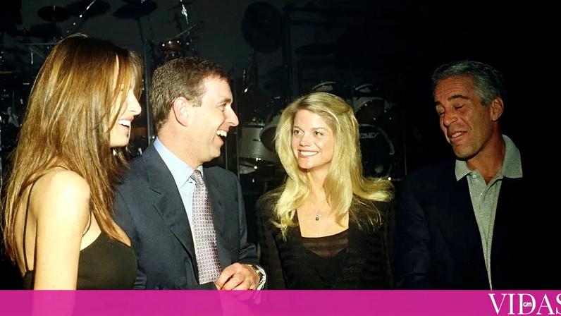 Melania Trump, André Mountbatten-Windsor, Gwendolyn Beck e Jeffrey Epstein no clube Mar-a-Lago, Palm Beach, Flórida