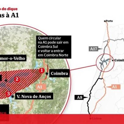 Vias alternativas à A1 após o rebentamento do dique do Mondego