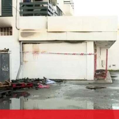Armazém de supermercado destruído pelas chamas em Vilamoura