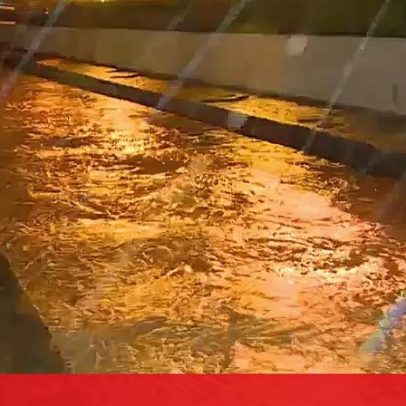 Ribeira da Laje transborda em Santo Amaro de Oeiras por chuva intensa