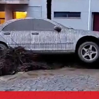 Portalegre: estrada inundada e carros cobertos de lama após mau tempo