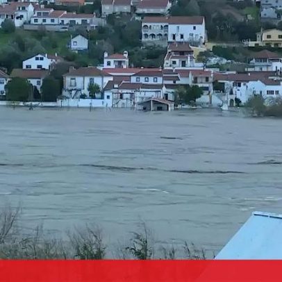 Água às portas da aldeia do Arripiado devido à subida do Tejo na Chamusca