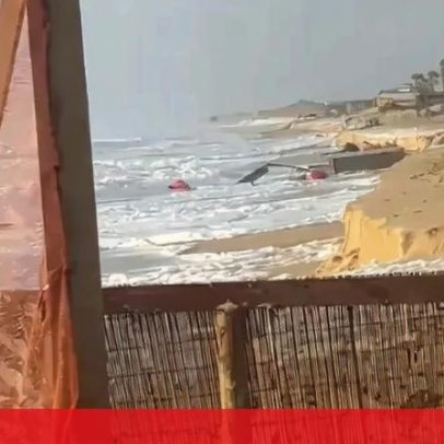 Bar de praia na Fonte da Telha é levado pela força do mar