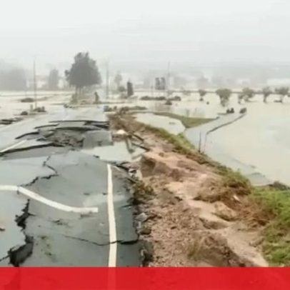 Estrada arruinada por inundações em Alcácer do Sal