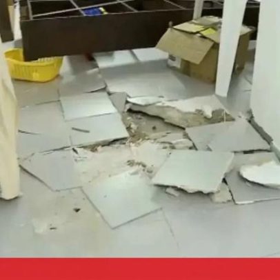 Água da chuva destrói piso de centro paroquial em Loulé