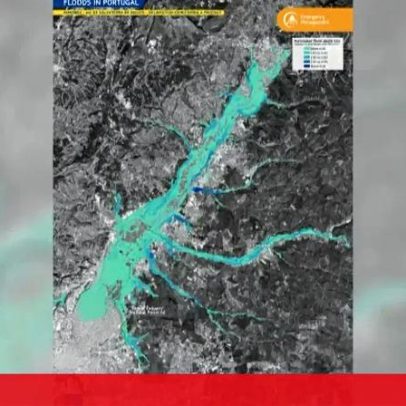 Imagem de satélite mostra dimensões das áreas inundadas junto ao Tejo