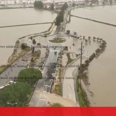Campos de arroz em Alcácer do Sal inundados, imagens de drone