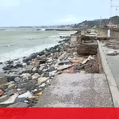 Mau tempo destrói parte do passadiço de Algés