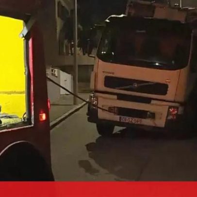 Camião imobilizado em Grijó após abatimento de piso