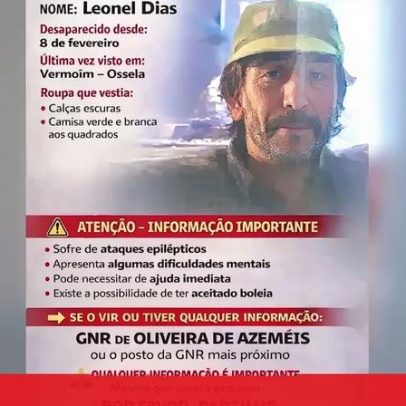 Homem desaparecido há mais de duas semanas em Oliveira de Azeméis