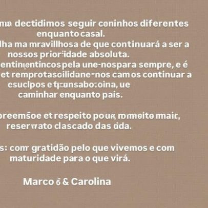 Marco Costa e Carolina Pinto terminam relação e seguem caminhos diferentes