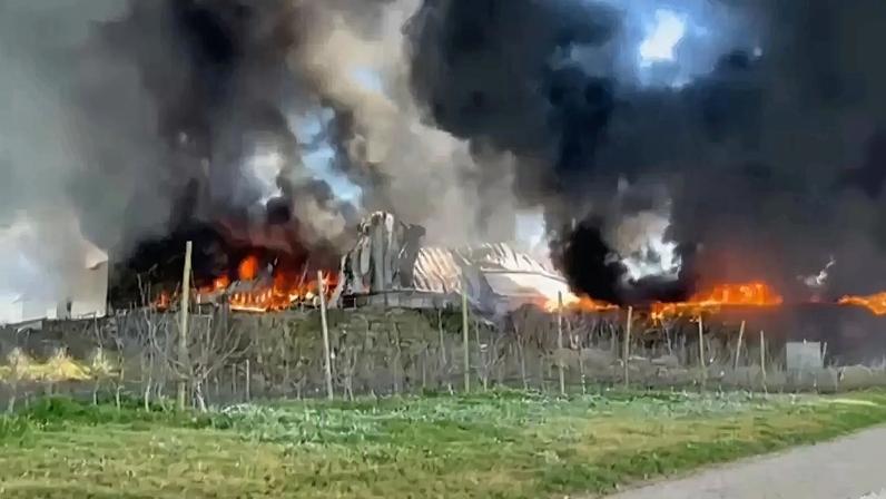Cinco bombeiros feridos no combate às chamas num armazém de frutas em Óbidos. 10 pessoas obrigadas a sair de casa