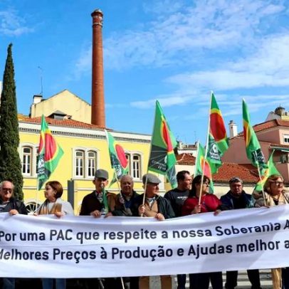 Agricultores de meia centena concentram-se em frente à Assembleia da República