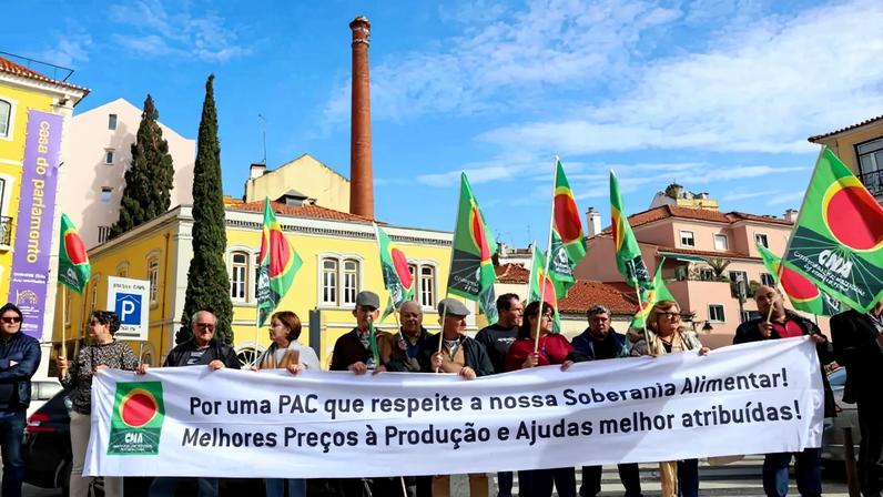 Agricultores de meia centena concentram-se em frente à Assembleia da República