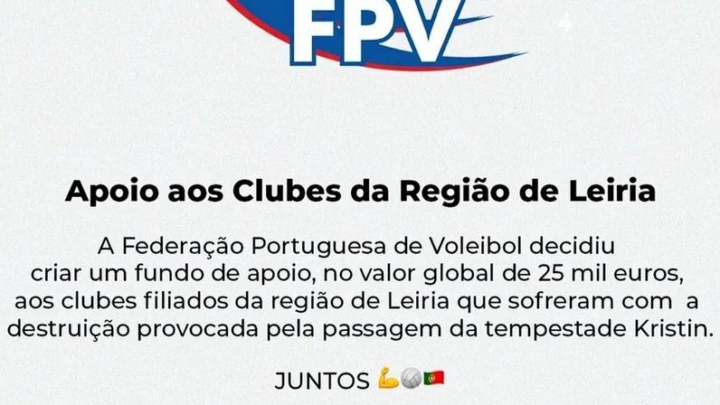Voleibol português apoia clubes de Leiria após tempestade Kristin
