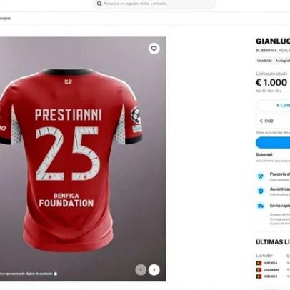 Camisola de Prestianni desaparece do leilão após ultrapassar 1.000 euros