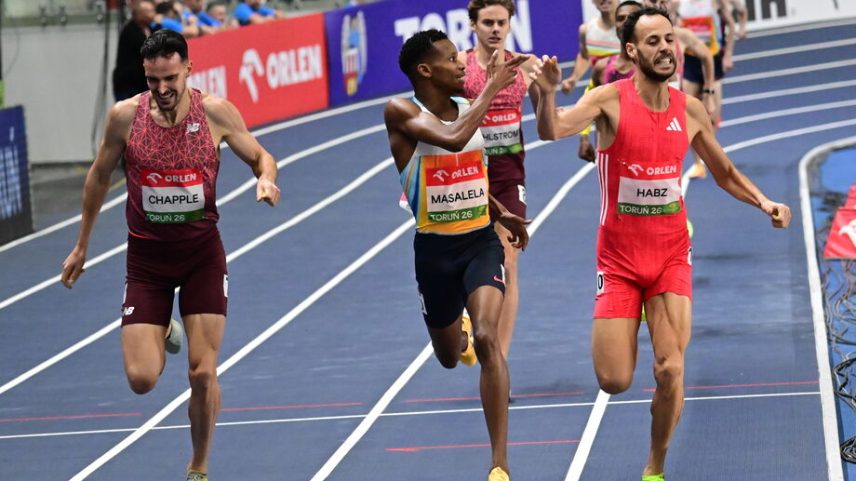 Atletas competem nos 1500 metros em Toruń, incluindo Tshepiso Masalela