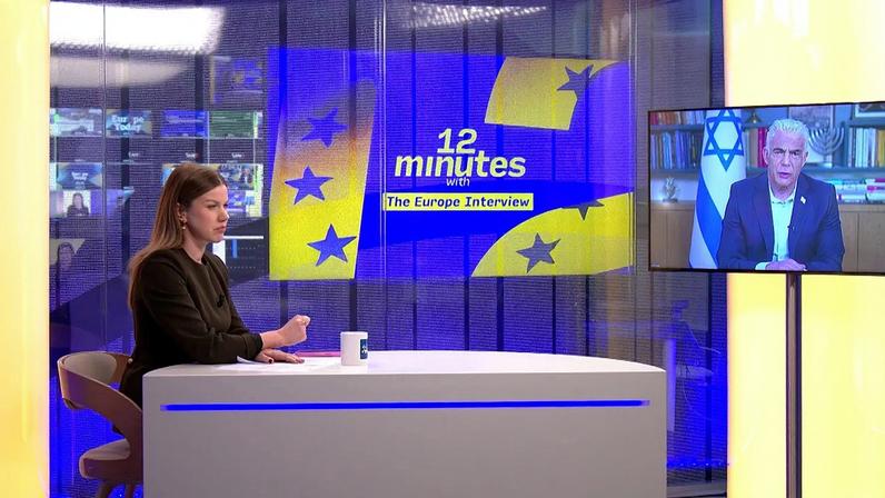 Líder da oposição israelita Yair Lapid durante uma entrevista à Euronews