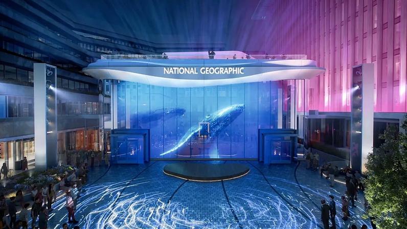 Pátio do Museu da Exploração ilumina-se à noite