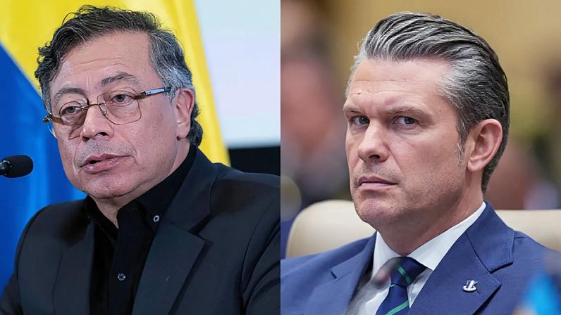 ARQUIVO: Gustavo Petro e Pete Hegseth, em imagens diferentes tiradas em março de 2026.