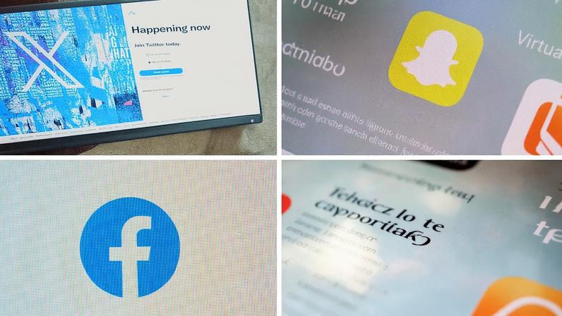 ARQUIVO - Montagem mostra os logótipos da X, antigo Twitter, em cima à esquerda; Snapchat, em cima à direita; Facebook, em baixo à esquerda; e TikTok, em baixo à direita.