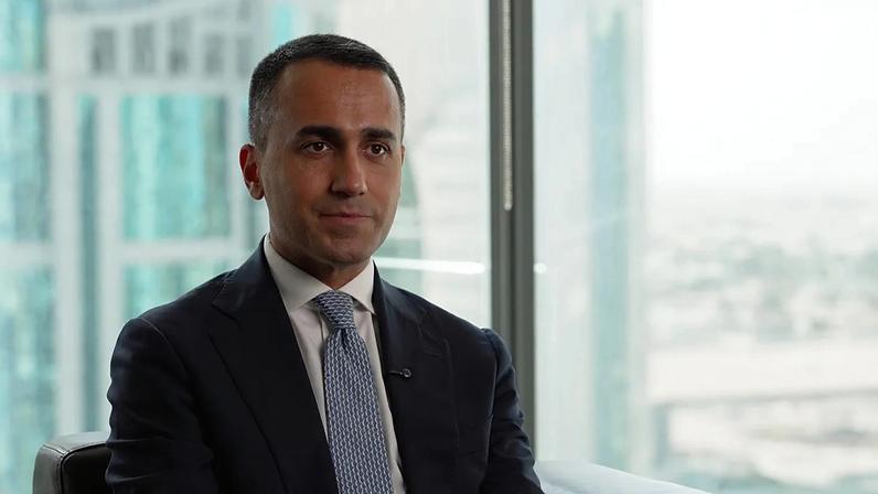 Luigi Di maio, enviado especial da UE para a região do Golfo, numa entrevista à Euronews em Doha, 27 de março de 2026