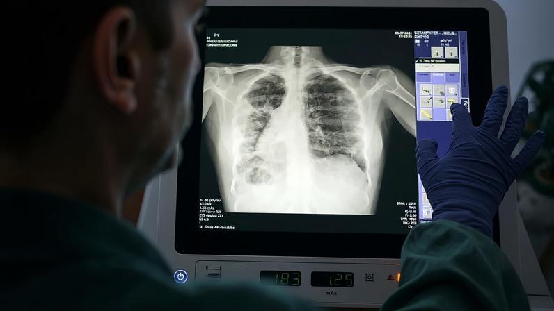 FOTO DE ARQUIVO - Numa foto de sexta-feira, 9 de julho de 2021, uma profissional de saúde observa uma radiografia no Hospital del Mar, em Barcelona, Espanha.