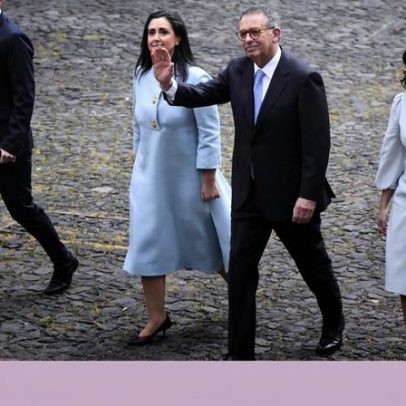 Chegada a Belém: segurança e família; primeira-dama não usa traje português