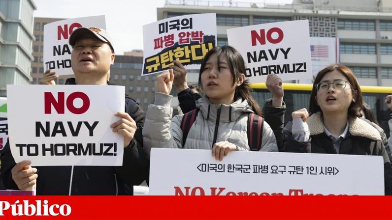 Manifestação em Seul, Coreia do Sul, contra o envio de navios de guerra para o estreito de Ormuz