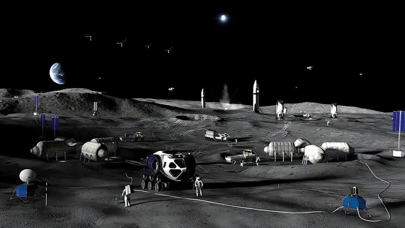 Ilustração de como a NASA antevê a futura base norte-americana na Lua