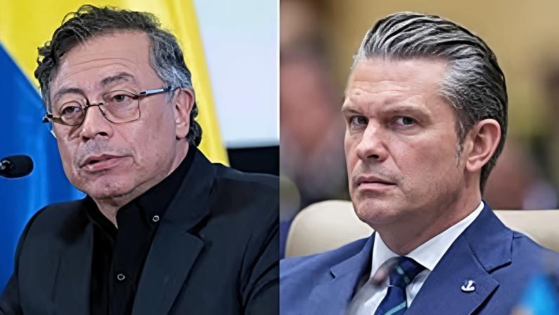ARQUIVO: Gustavo Petro e Pete Hegseth, em imagens diferentes tiradas em março de 2026.