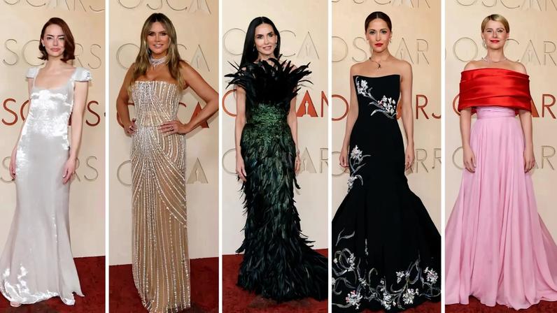 Emma Stone, Heidi Klum, Demi Moore, Rose Byrne, Jessie Buckley à chegada dos Oscars neste domingo