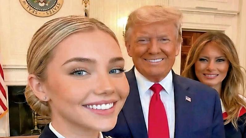 Jessica Foster, avatar criado por IA, ao lado de Donald e Melania Trump, num exemplo do impacto viral de "deepfakes"