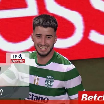Gonçalo Inácio abre o marcador de cabeça para o Sporting em Braga