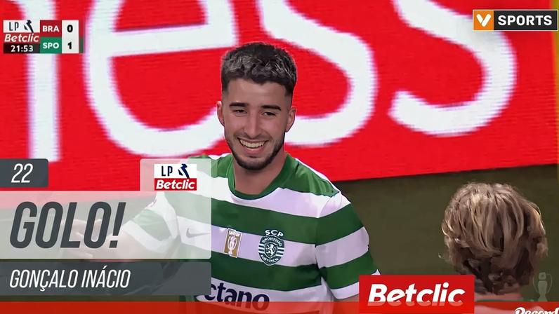 Gonçalo Inácio abre o marcador de cabeça para o Sporting em Braga