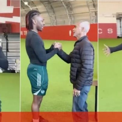 Eze reage com alegria ao conhecer o ídolo Romário