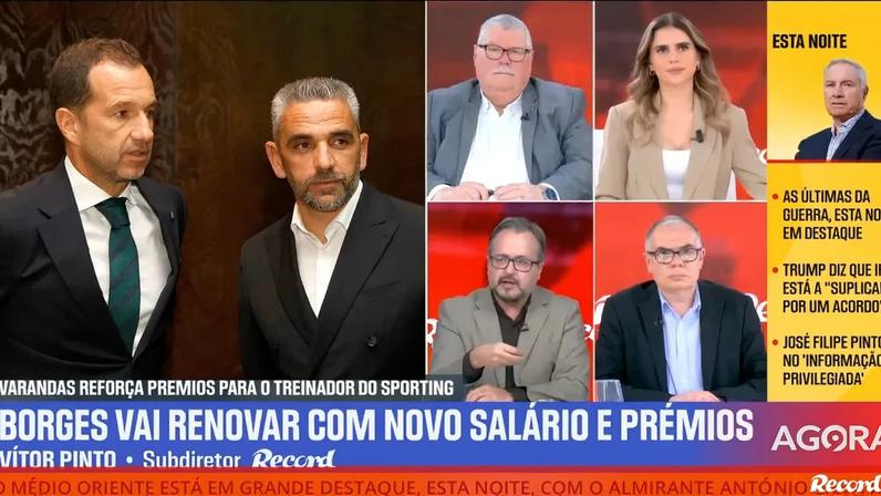 Vítor Pinto, Luís Pedro Sousa e José Manuel Freitas em declarações no programa 'Record na Hora' no Now