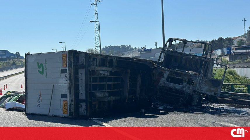 Camião despista-se e incendeia-se na A1 em Vila Nova de Gaia