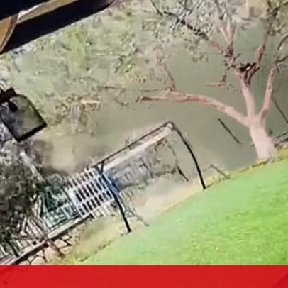 Explosão em quintal captada após interceptação de míssil iraniano na Cisjordânia